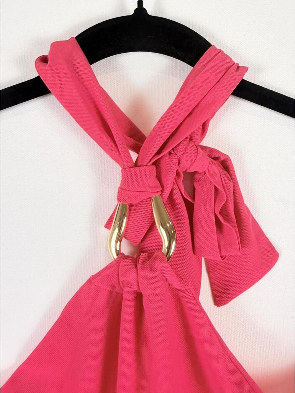 Peppermayo Henrietta Mini Dress Pink Halter Gold Hardware Ruched Bodycon Size 2 - Picture 3 of 8